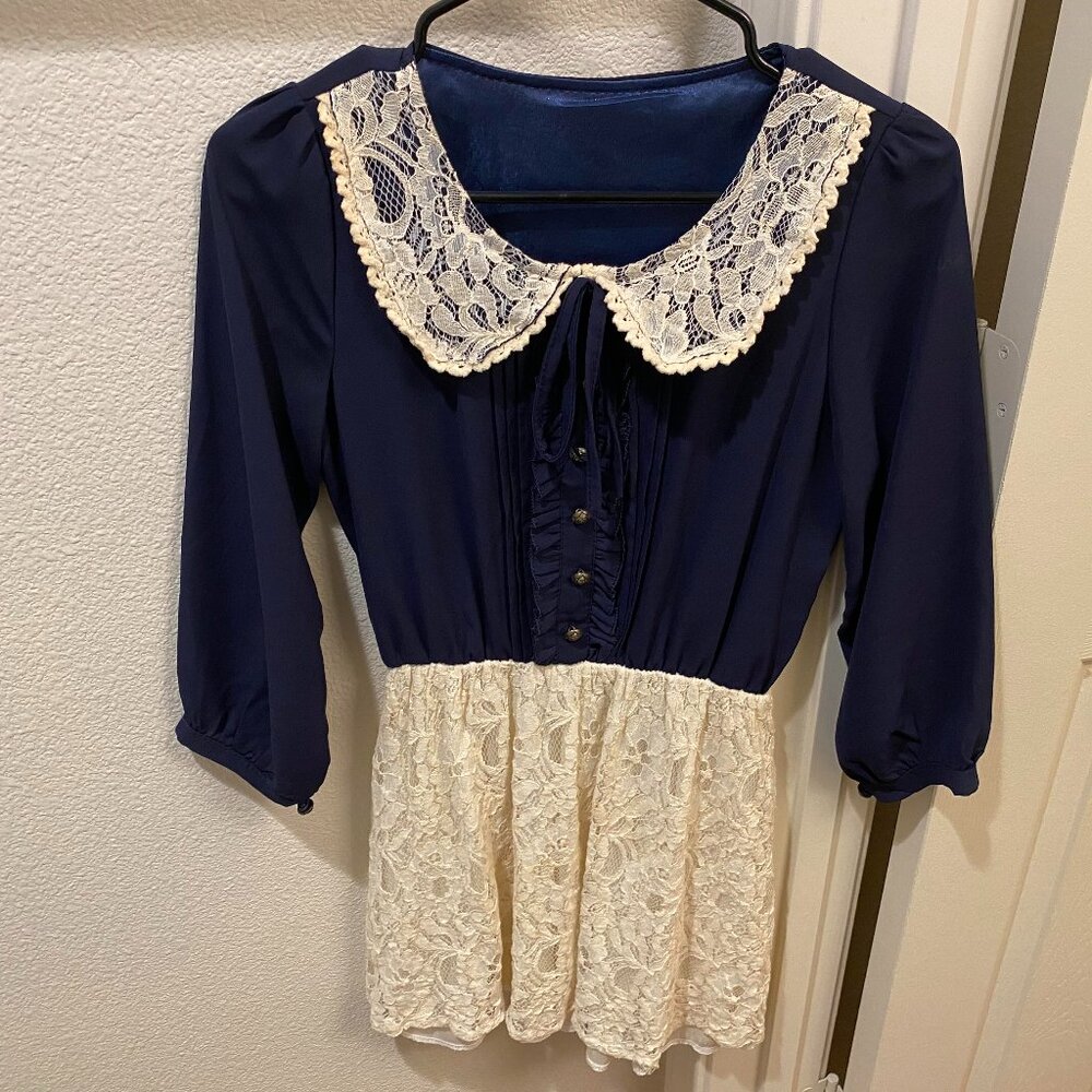 Japanese Peter Pan Collared Mini Lace Dress